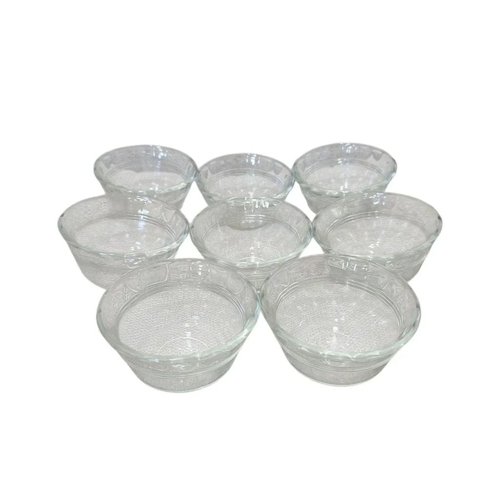 Pyrex Clear Glass Custard Cups Set of 8 465 6 Oz Dessert Bowls USA Vintage